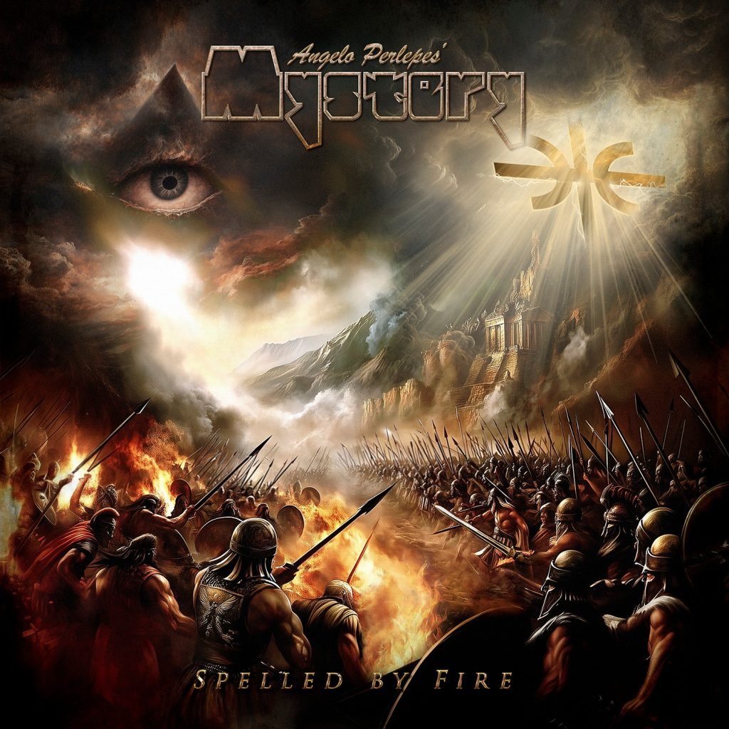 Spelled By Fire album cover 2025 by Greek neoclassical metallers Angelo Perlepes’ Mystery