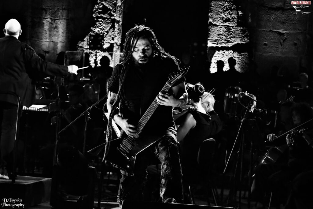 Symphonic metal band Septicflesh playing live under the Acropolis of Athens