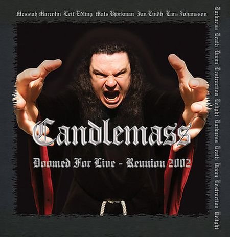 Candlemass – Doomed for Live (2002) official album cover, marking the reunion with Messiah Marcolin on vocals.